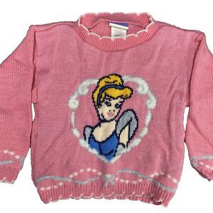 Vintage Disney Classics Cinderella Sweater Girls Size 4T Pink Knit Pullover